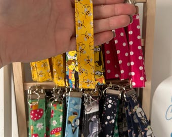 Yellow Bees with Glitter Wristlet Key Fob Key Chain