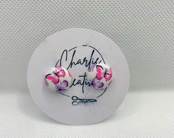 Handmade Fabric Stud Earrings: 15mm Surgical Steel Butterfly Design