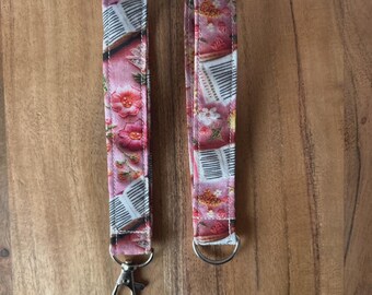 Pink Floral Book Wristlet Keychain | Fabric Key Fob | Reader Gift | Teacher Keychain | Book Lover Wristlet Strap | Handmade Accessory