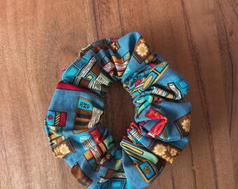 Blue Book Print Scrunchie | Cotton Reader Hair Accessory Handmade