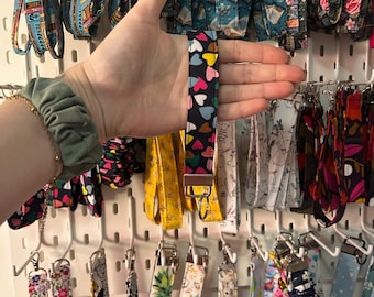 Handmade Hearts Fabric Wristlet Keychain: Colorful Key Fob Bag Accessory