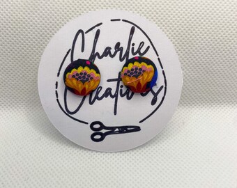 Yellow Jungle Flower Handmade 15mm Fabric Stud Earrings with Surgical Steel Posts