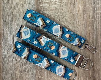 Book Lover Wristlet Keychain | Fabric Key Fob | Reader Gift | Teacher Keychain | Floral Book Wristlet | Handmade Accessory