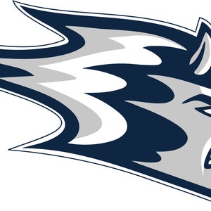 May include: A blue and grey stylised illustration of a horned creature with a fierce expression. The creature's head is turned to the side, and its eyes are narrowed. The background is white.