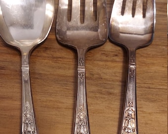 vintage large 1847 Rogers bro. serving set, casserole spoon and 2 large forks