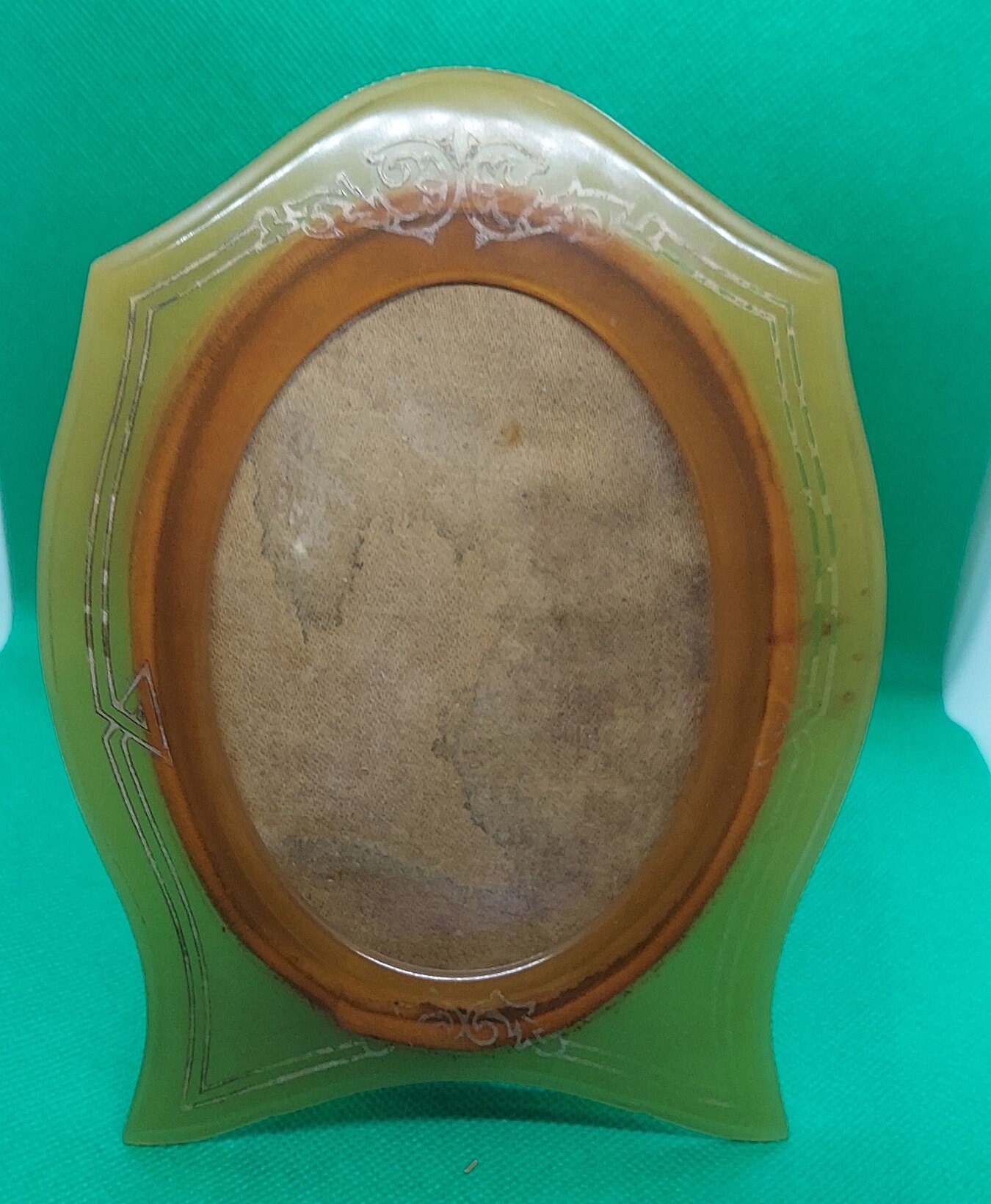 6 1/2 " Vintage caramel colored art deco design celluloid dresser picture frame,