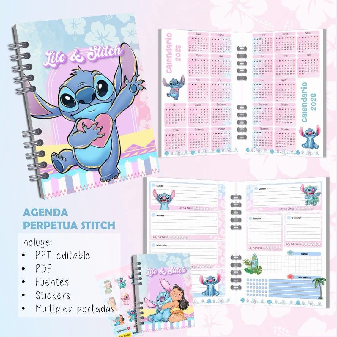 agenda hermosa de stitchhpersonajes de moda, agenda perpétua, editável em power point