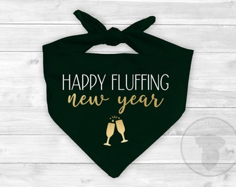 Doggy Kisses at Midnight; Reversible over the collar dog bandana; pet bandana winter holiday confetti new years champagne
