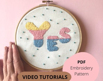 YES PDF Hand Embroidery pattern, Pastel colorful Fun  Embroidery Design with Video Tutorials