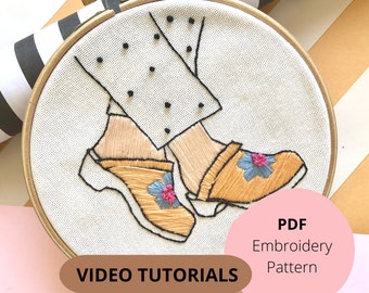 PDF PATTERN Clog Design, Modern embroidery for beginners, Digital download with Video Tutorials