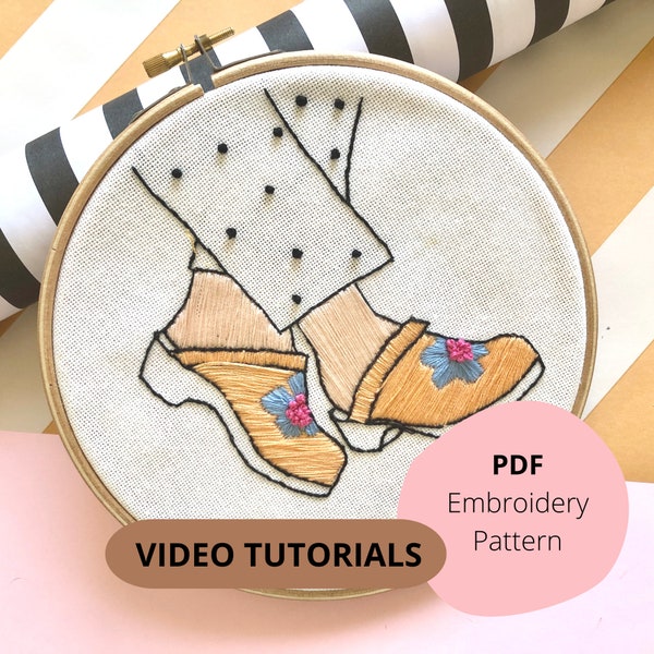 PDF PATTERN Clog Design, Modern embroidery for beginners, Digital download with Video Tutorials