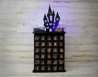 Personalized Halloween Countdown Advent Calendar Wooden Light Up Haunted House by Biodemia Creative Handcrafts