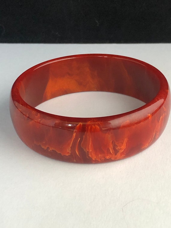 Red Bakelite Bangle Bracelet, Vintage Marbled Deep