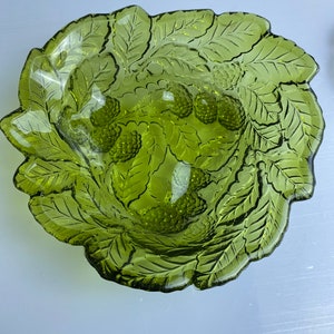 Anchor Hocking Indiana Glass Triangular Loganberry Bowls, Avocado Green Loganberry Bowl, Clear Pressed Glass Loganberry Bowl