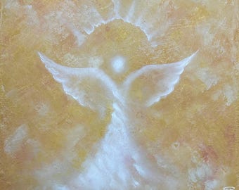 Dipinto di angeli con LUCE DORATA, angelo astratto, angelo curativo, spirituale, religioso, arte intuitiva, arte curativa, celebrazione della vita