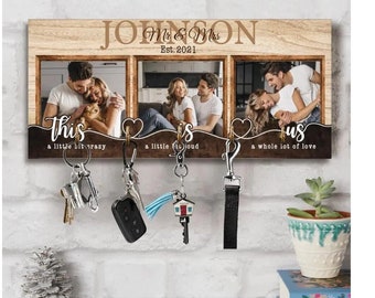 Personalized Wooden Key Holder, This is Us, Best Gifts for Anniversary, Home Decor Christmas Gifts, Custom Photo Sign, Housewarming Gifts