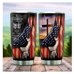 Christian Tumbler, American Flag Jesus Tumbler, Faith Tumbler, Bible Gift, Religious Tumbler, God American, Gifts For Pastor, Gift For Dad