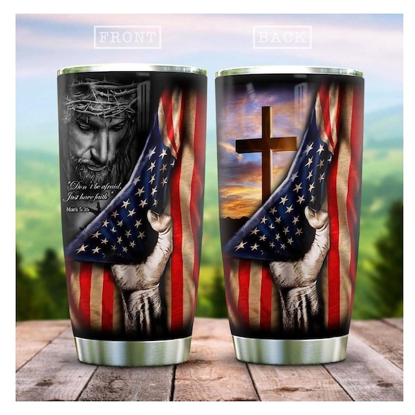 Christian Tumbler, American Flag Jesus Tumbler, Faith Tumbler, Bible Gift, Religious Tumbler, God American, Gifts For Pastor, Gift For Dad