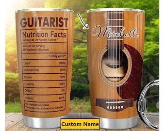 Personalized Acoustic Guitar Tumbler, Guitarist Nutrition Facts, Guitar Gift For Him, Guitar Player Gift, Musical Tumbler, Guitar Lover Gift
