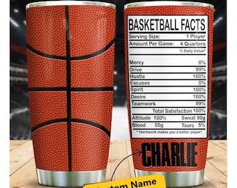 Personalisierter Basketballbecher, Basketball-Nährwertangaben, Geschenk für ihn, Basketball-Trainerbecher, Geschenke für Sohn, Geschenke für Basketballspieler