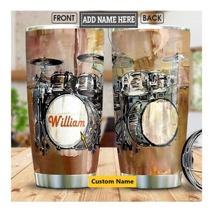 Drum Set Tumbler, Custom Name Tumbler, Drum Player Gift, Drummer Gift for Men, Birthday Gift, Christmas Gift, Gifts for Drums, Drum Mug