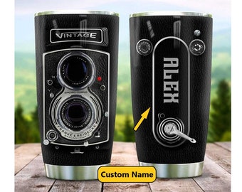 Vintage Doppellinse Kamera Becher, Name Becher, Fotografie Becher, Fotograf Geschenk, Geschenke für ihn, Kamera Geschenkidee, Geschenk für Papa