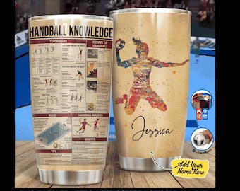 Handball Knowledge Tumbler, Spersonalizowany prezent, Prezent dla piłkarza ręcznego, Prezent dla trenera piłki ręcznej, Pomysł na prezent dla piłkarza ręcznego, Prezenty dla dziewczyny, Prezent dla mamy