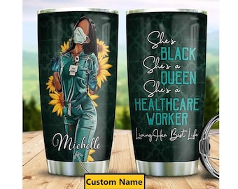 Personalized Black Nurse Tumbler, Melanin Poppin Girl, Sunflower Tumbler, Black Nurse Women, Black Girl Gifts, Gifts For Her, Daughter Gifts