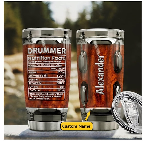 Personalized Drummer Tumbler, Drummer Nutrition Facts, Gifts for men, drummer gifts, Gift For Dad, music lover gifts, Gift For Drummer