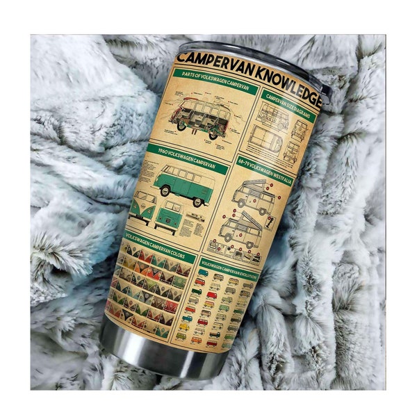 Campervan Knowledge Tumbler, Happy Camper Gifts, Birthday Gift, Gift for Campers, Camping Lover Gift, Hippie Gift for Her, Gifts for Him
