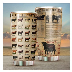Cattle Knowledge Tumbler, Breeds Of Cattle, Cow Lover Gift, Gift for Farmer, Cow Gifts For Women, Cattle Lover Gifts, Christmas Farmer gift