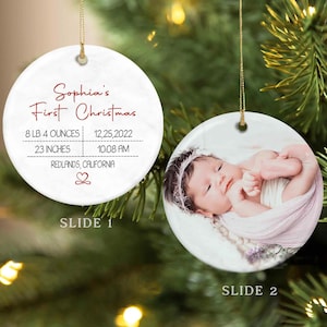 Baby First Christmas Ornament, Personalized Baby Stats Ornament, Custom Photo Ornaments, Christmas Gifts, New Baby Gifts, Newborn Ornament