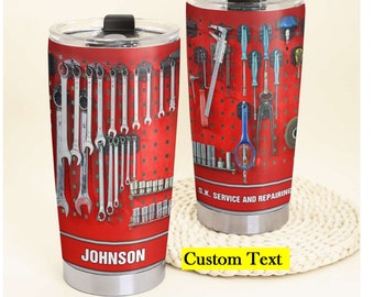 Monteur Tumbler, gereedschapskist Tumbler, aangepaste naam Tumbler, cadeaus voor papa, monteur cadeau voor hem, machinist geschenken, cadeau voor zoon, verjaardagscadeaus