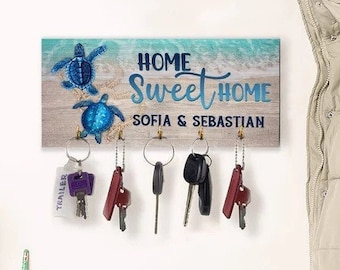 Custom Name Key Hook For Wall, Key Hanger with a Sea Turtle, Home Sweet Home Key Rack, Christian Gifts, Turtle Key Holder, Christmas Gifts
