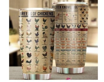 Vaso con información sobre pollos, vaso con gallos, razas de pollos, regalo para ganaderos, regalo para amantes de los pollos, regalo para él, regalo de Navidad para granjeros