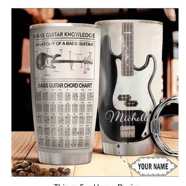 Personalized Tumbler, Bass Guitar Knowledge, Guitar Player Tumbler, Guitar Chord Chart, Gift For Men, Musical Tumbler, Guitar Lovers Gift