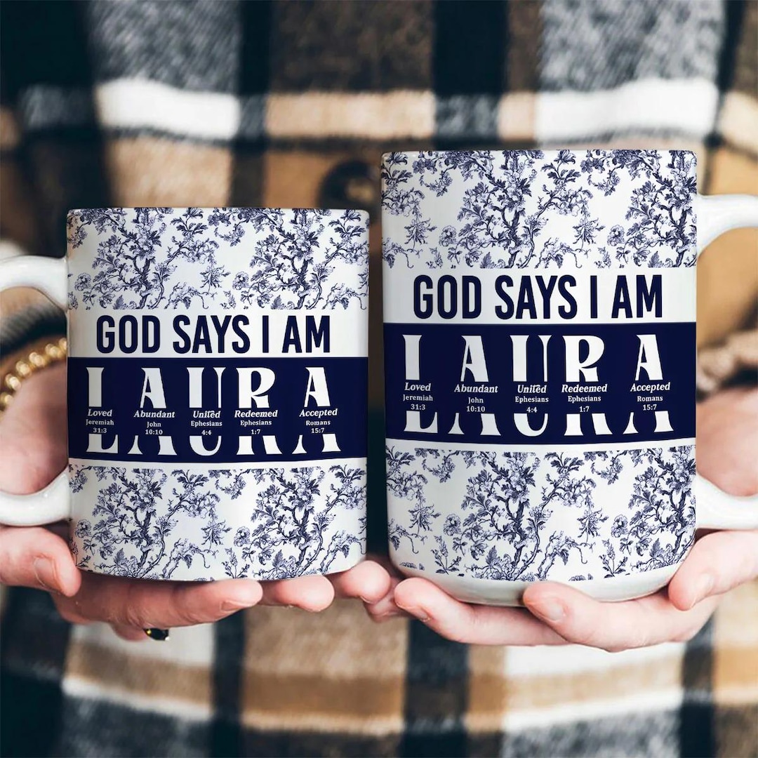 Personalized Christian Coffee Mug: God Says I Am, Bible Verse Floral ...