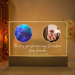 De dag dat je mijn oma werd acryl, aangepaste sterrenkaart op datum, eerste keer oma geschenken, kerstcadeaus, cadeaus voor oma, cadeau van kinderen