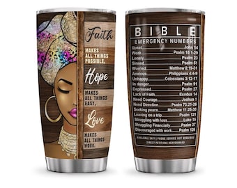 Personalized Melanin Women Tumbler, African American Girl, Black Woman Faith Bible, Black Girl Gifts, Daughter Gifts, Bible Verses Tumbler