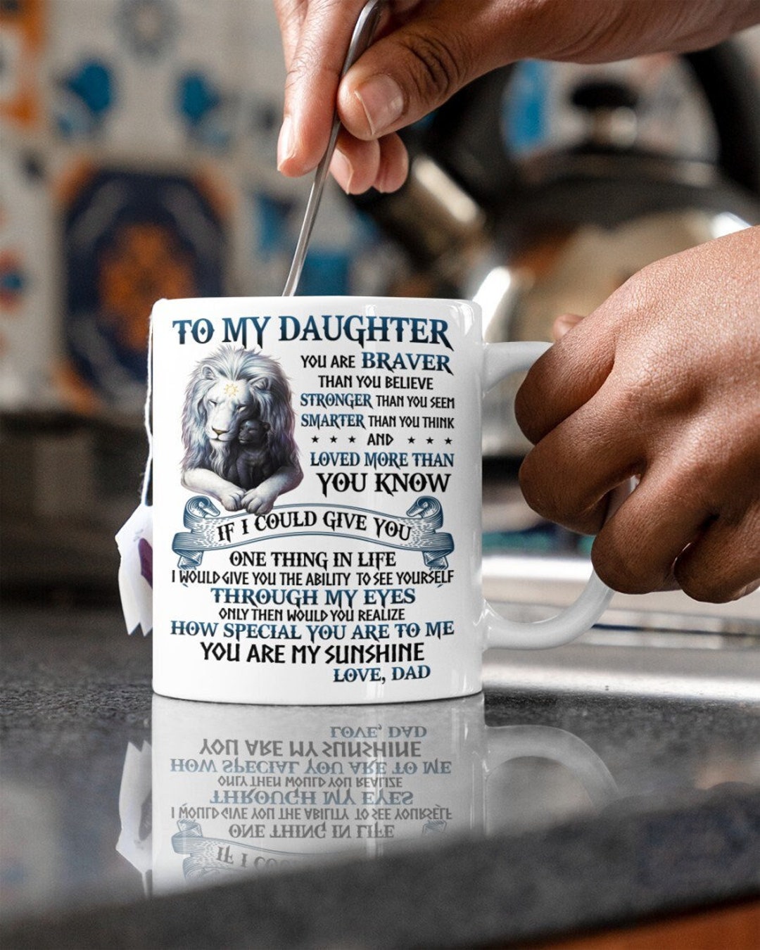 To My Daughter Lion Mugs, Daughter Gift, Lion Coffee Mug, Gift From Dad