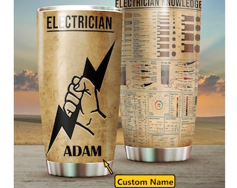 Kennisbeker elektricien, beker met aangepaste naam, geschenken elektriciens, cadeaus voor monteurs, cadeaus voor mannen, beker elektricien, cadeaus voor papa