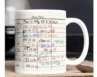 Library Card Mug, Librarian Coffee, due date card, Bookshelf Mug, Book Lovers Gift, Gift for Librarian, Reading Bookish Mug, Christmas Gifts