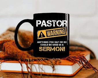 Tazas de café de advertencia del pastor, taza de sermón, taza de Jesús, regalo de cumpleaños del pastor, regalo del pastor, taza cristiana, taza del predicador, taza de los amantes de Dios, taza de la fe