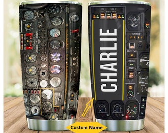 Personalized Tumbler, Pilot Tumbler, Pilot Gift, Pilot Cockpit Tumbler, Flight Tumbler, Aviator Gift, Pilot Gift for Him, Veteran Day Gifts