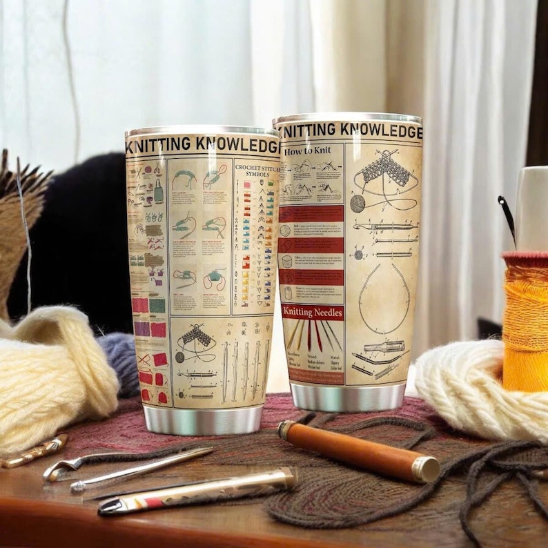 Knitting Knowledge Tumbler, Funny Knitting mug, Gift for knitter, Gifts For Her, Grandma Mom Gifts, Cool knitting cup, Christmas gift