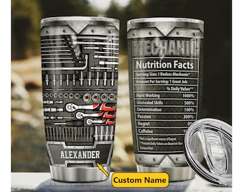 Aangepaste monteur Tumbler, cadeau voor monteur, monteur voedingsfeiten, gepersonaliseerde monteur cadeau, cadeau voor mannen, klusjesman cadeau, cadeau voor papa