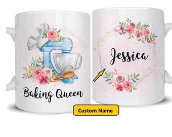 Baking Queen Mugs, Mug for Baker, Custom Name Mug, Cooking Lover Birthday Gifts, baking mom, Baking gift, Cake gift for her, Gift for Bakers