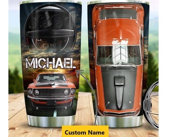 Personalized Tumbler, Orange Car Tumbler, Gift For Dad, Muscle Classic Car, Car Mechanic Gift, Gifts For Him, Car Lover Gift, Race Car Gifts