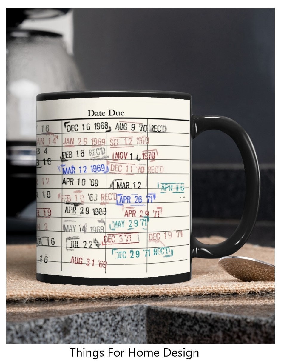 Library Card Mug, Librarian Coffee, Due Date Card, Bookshelf Mug, Book ...