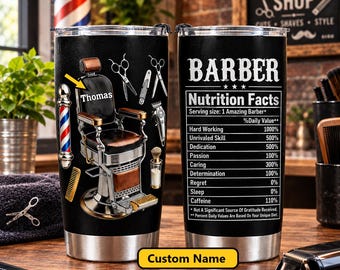 Personalized Barber Tumbler, Barber Gift for Men, Custom Name Hairdresser Cup, Barber Shop Gift, Funny Gift for Barber Barber Christmas Gift